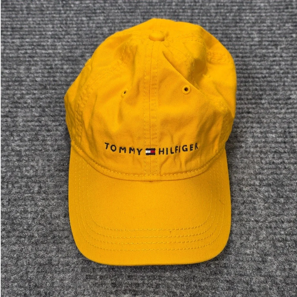 Tommy Hilfiger Embroidered Logo Dad Hat Mens One Size Yellow Cotton Baseball Cap